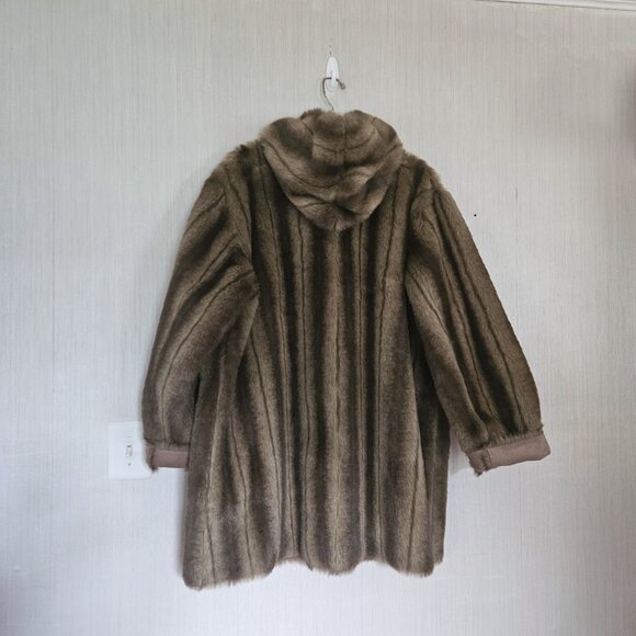 Dennis Basso Reversible Washable Faux Shearling Hooded Coat Tan -1X - EUC - Picture 5 of 9